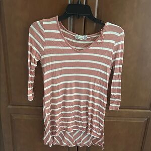 Pink Republic Women's Long Sleeve Striped Top - Pink and White